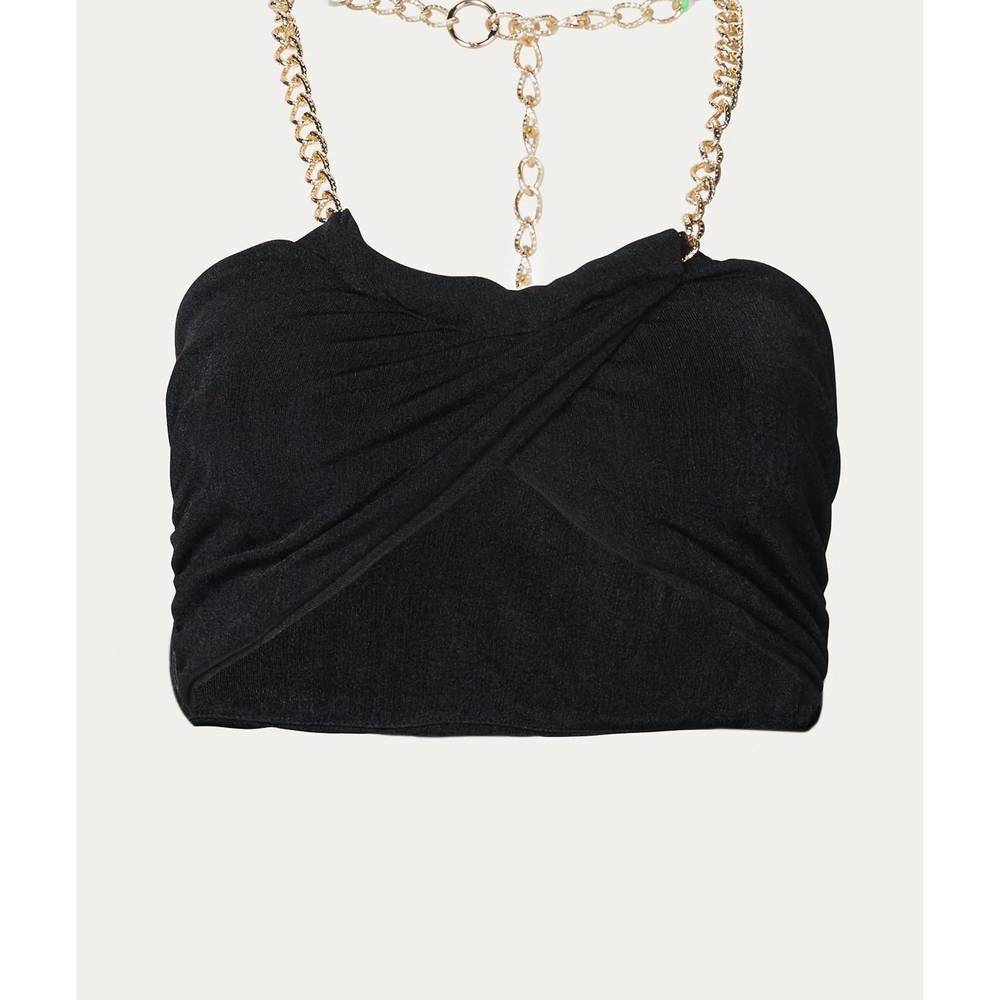 NEW ENDLESS BLU. chain-embellished halterneck top in black